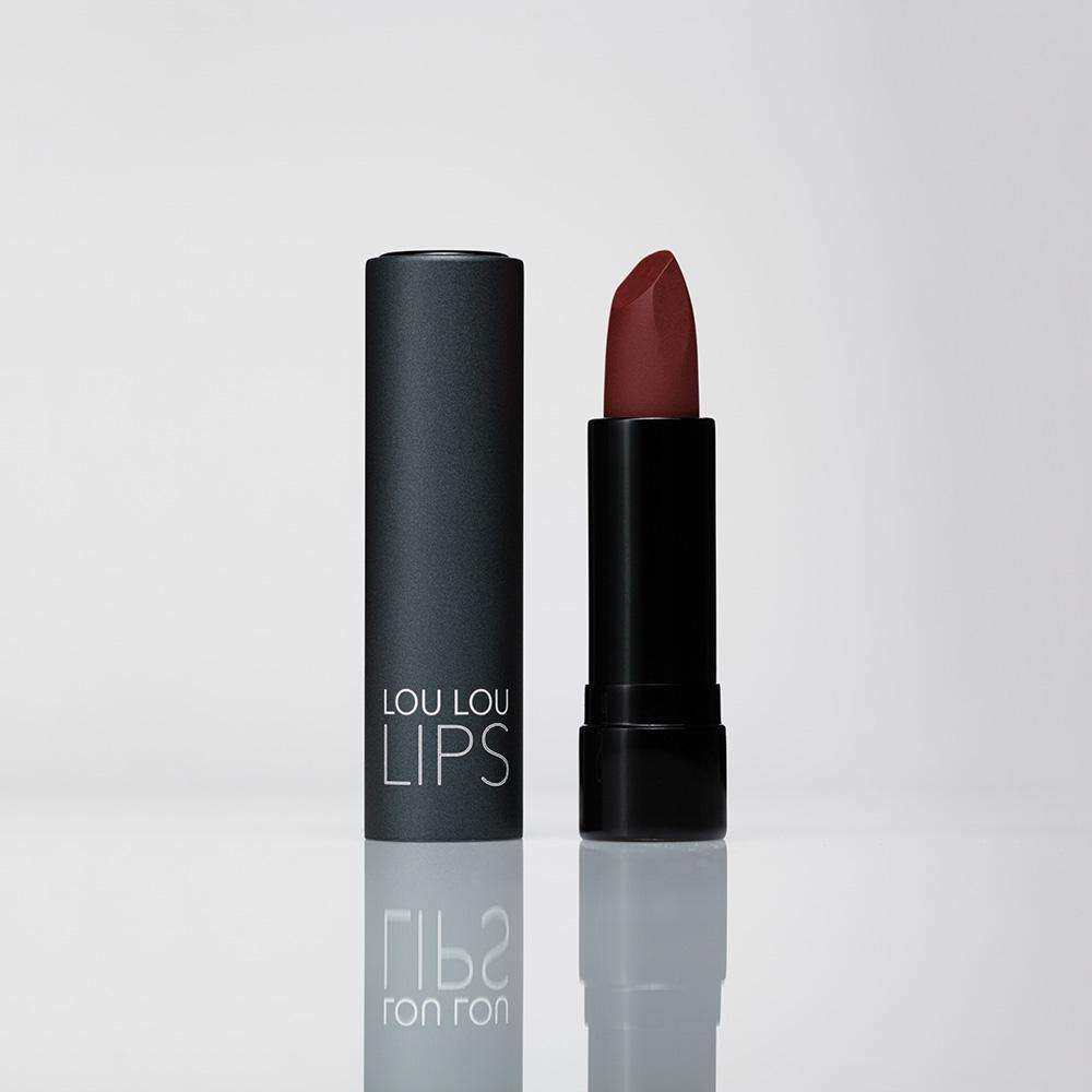 Currer dark burgandy red lipstick and lipstick case