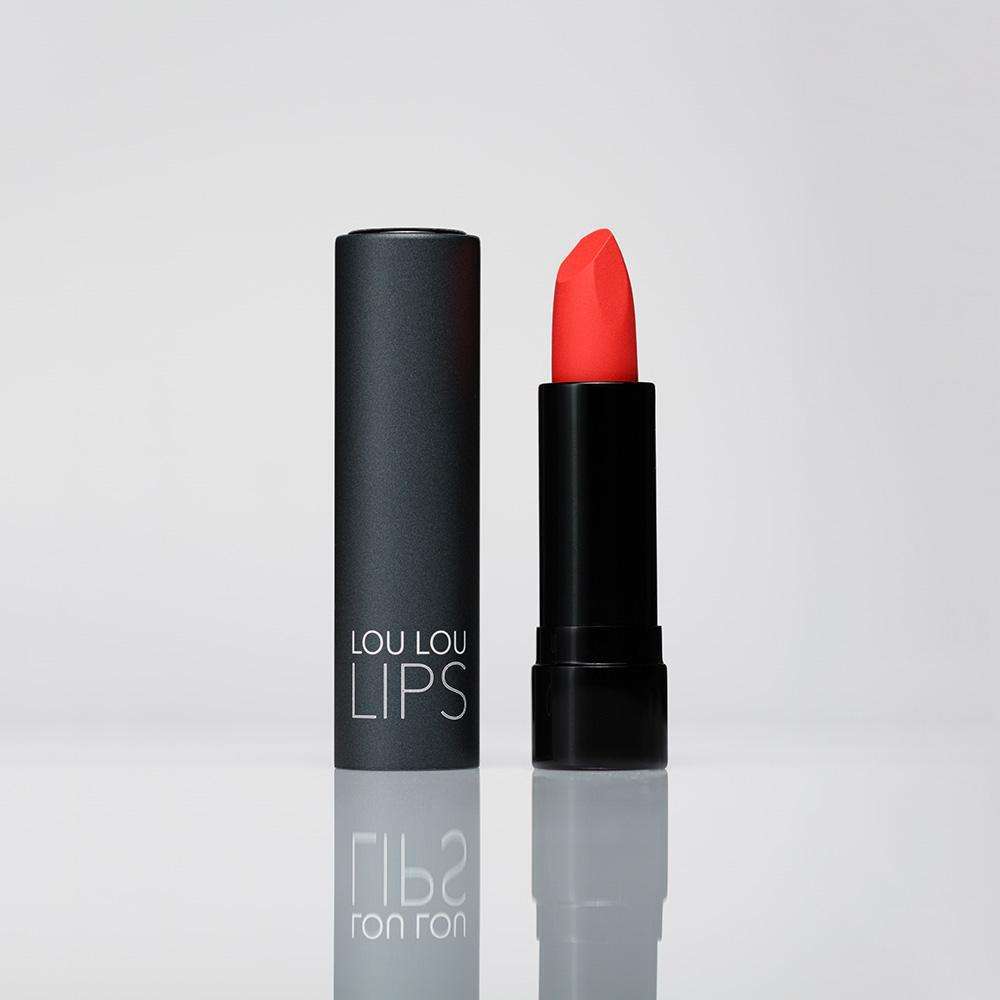 Lou Lou Lips William coral peachy pink lipstick and case